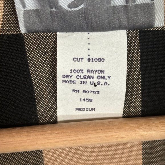 vintage 90s buffalo plaid rayon button shirt M black tan blouse top USA vtg - Picture 10 of 10